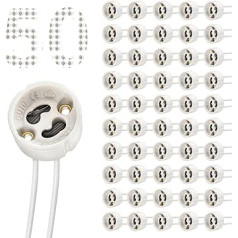 DiCUNO GU10 lizdas, 15 cm silikoninis maitinimo kabelis (0,75 mm²), VDE ir CSA, GU10 keramikinis pagrindas LED, kaitrinė lempa, halogenas, atsparumas karščiui iki 600°C, 0-250V, 0-300W, 50 rinkinys