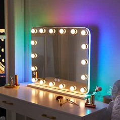 LUXFURNI Kosmetinis pieštukas su Lichtern, Make-up-Spiegel su RGB-LED-Beleuchtung, 18 dimmbare Glühbirnen, Hollywood-Tischspiegel