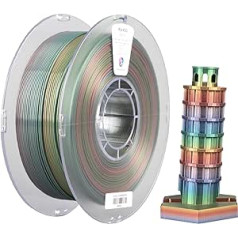 kexcelled Silk Rainbow PLA siūlas, 1,75 mm, blizgus įvairiaspalvis 3D spausdintuvo siūlas, 6 spalvos, matmenų tikslumas +/- 0,03 mm, 1 kg ritė (2,2 svaro), vaivorykštė