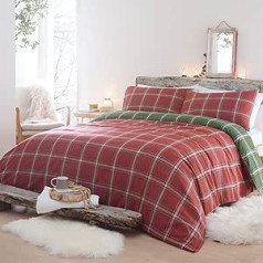 Appletree Hygge – Aviemore 100 % šlifuotos medvilnės antklodžių užvalkalų rinkinys – vieno dydžio raudona/žalia