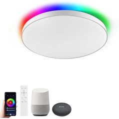 „Horevo“ 28 W išmanusis lubų apšvietimas, LED „WiFi“ apšvietimas su nuotolinio valdymo pultu, suderinamas su „Alexa Google Home“, 28 cm reguliuojamas spalvų keitimo apšvietimas vaikų kambariui, miegamajam, svetainei