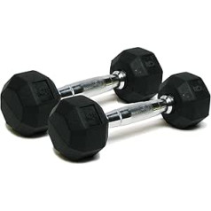 SPRI Dumbbells Hand Weights Prabangūs guminiai chromo rankenos universalūs hanteliai (galimi 3, 5, 8, 10, 12, 15, 20, 25, 30, 35, 30, 45, 22,7 kg)
