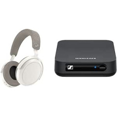 „Sennheiser Momentum 4“ belaidės ausinės su „Bluetooth White“ ir BT T100 „Bluetooth“ garso siųstuvu, skirtu Hi-Fi arba namų pramogoms, juodai