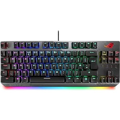 ASUS ROG Strix Scope NX TKL Deluxe 80 % RGB žaidimų mechaninė klaviatūra, ROG NX mėlyni jungikliai, ABS klaviatūros dangteliai, nuimamas laidas, platesnis Ctrl klavišas, slaptas klavišas, riešo atrama, makro palaikymas juodas, JK išdėstymas