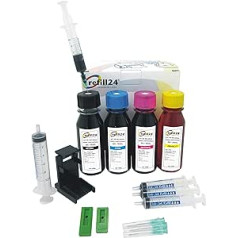 refill24 Papildymo rinkinys: Papildymo rašalas 400 ml Suderinamas su spausdintuvų kasetėmis HP 302, 302 XL juodos ir spalvos daugiapakopė + priedai + instrukcijos (anglų kalba negarantuojama), papildymo rinkinys su