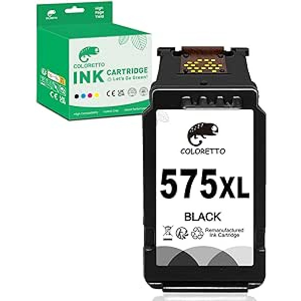 COLORETTO 575XL (1 juoda) perdirbta rašalo kasetė, skirta Canon PG-575XL, skirta naudoti su PIXMA TS3550i TS3551i TR4750i TR4751i spausdintuvu