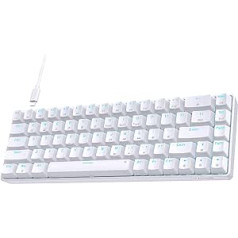 TMKB mechaninė žaidimų klaviatūra, T68se 60 % klaviatūra su USB kabeliu, anti-ghosting QWERTY Layout Mini Blue Switches klaviatūra, skirta PC Windows / Mac OS, balta