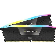 Corsair VENGEANCE RGB DDR5 RAM 96GB (2x48GB) 5200MHz CL38 Intel XMP iCUE suderinama kompiuterio atmintis – juoda (CMH96GX5M2B5200C38)