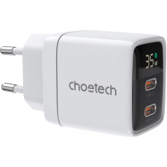 Mažas, galingas GaN 2x USB-C PD 35W maitinimo įkroviklis su baltu ekranu
