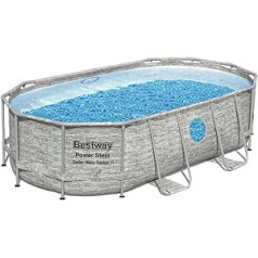 „Bestway Power Steel Swim Vista“ serijos rėmo baseino komplektas su filtro pompa, 427 x 250 x 100 cm, akmens sienos efektas (kreminė pilka), ovalus