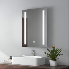 Emke LED vonios kambario veidrodis 50 x 70 cm su apšvietimu Vėsios baltos šviesos veidrodis Vonios kambario veidrodis Sieninis veidrodis su jutikliniu jungikliu + apsauga nuo rūko IP44 Energijos taupymas