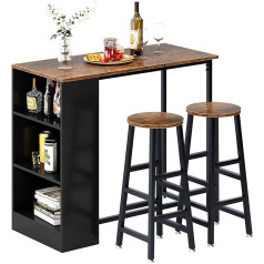 Sogesfurniture 3 dalių baro stalo komplektas, 36 colių medinis stalviršio aukščio valgomojo stalo komplektas, virtuvės stalo komplektas su 2 taburetėmis, namų valgomojo kambario lentynos, rudos spalvos