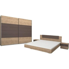 Rauch Möbel Rauch Smoke ap464.0t20.80 Miegamasis Barcelona lova, 180 x 200 cm ir stumdomų durų spinta 226 x 210 x 62 cm, apdaila spauda Sanremo ąžuolas Clear, absetzungen Lavagrau