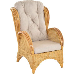 Korb-Outlet korb.outlet Wingback kėdė Patogus ir platus aukštos nugaros rotango / TV kėdė Svetainė / rotango baldai (medus)