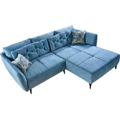 Riess Ambiente riess-Ambiente Design Marakešo kampinė sofa 245 cm Aqua Blue Velvet Metalinės kojelės su pagalvėlėmis Kampinė sofa Gyvenamasis kraštovaizdis Velveto sofa Velveto sofa