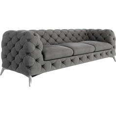 S-Style Möbel Maria 3-vietė Česterfildo sofa, svetainė, poilsio sofa su chromuotomis kojelėmis, baldai, laisvai pastatomos minkštasuoliai ir sofos, sofos komplektas, sofos komplektas, sofos komplektas, pilka, 243 x 73 x 100 cm