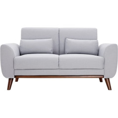 Miliboo EKTOR Skandinaviška 2 vietų sofa šviesiai pilkos spalvos audinys ir tamsus medis