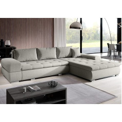 Furnix ARZO PR84 kampinė sofa su miego funkcija ir lovos dėže - L formos sofa su pagalvėlėmis - chromuotos kojelės - š. 314 x v. 85 x g. 210 cm, gulimas paviršius 255 x 150 cm (pilka)