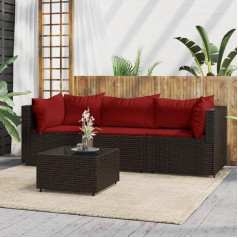Whopbxgad Svetainės baldų komplektai, svetainės baldų komplektai, sofos-lovos, 4-TLG. Garten-Lounge-Set mit Kissen Braun Poly Rattanmodular Sofa,Modular Couch,Outdoor Patio Furniture,