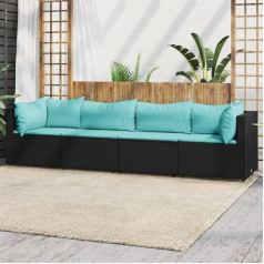 Whopbxgad Svetainės baldų komplektai, svetainės baldų komplektai, sofos-lovos, 4-TLG. Garten-Lounge-Set mit Kissen Schwarz Poly Rattanmodular Sofa,Modular Couch,Outdoor Patio Furniture,