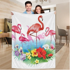 Ririx Lengva antklodė su flamingo ir atogrąžų gėlių raštu, gyvūnų flamingo antklodė, skirta lovai, sofai, sofai, kėdei, stovyklavimui ir kelionėms, L dydžio (203,4 x 152,4 cm)