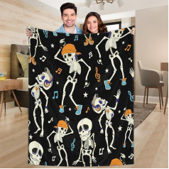 Ririx Lengva antklodė su šokančiu skeletu, skirta lovai, sofai, sofai, kėdei, stovyklavimui ir kelionėms, didelė (203,4 x 152,4 cm)