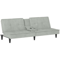Vidaxl Sofa lova su gėrimų laikikliais Šviesiai pilkas aksomas