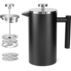 MaxMiuly French Press Thermo mit Warmhalte-Funktion,Kaffeebereiter aus doppelwandigem Edelstahl 0,65l,Ersatzfilter I Kaffeepresse auch für Zuhause (Schwarz, 650ml)