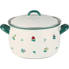 RIESS 0165-049 Puodas su dangčiu 18 cm COUNTRY GMUNDNER Išbarstytos gėlės Skersmuo 18 cm Talpa 2,5 litro Aukštis 18,2 cm Baltas emalis su išbarstytomis gėlėmis Indukcija