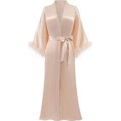 Prodesign Moterų chalatas ilgas satino chalatas Kimono chalatas Negligee 3/4 plunksnų rankovės Loungewear Miego chalatas Moterų miego drabužiai