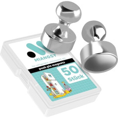 Miangsy Pack of 50 Strong Magnets for Magnetic Board, Neodymium Magnets, Extra Strong, Fridge Magnets, Whiteboard Magnets, Cone Magnets for Home, Office and School, Silver
