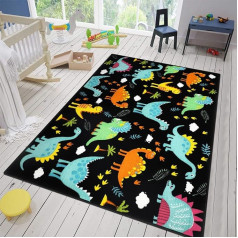 Capslpad Dinozauras Vaikų žaidimų kilimėlis 160 x 100 cm Plaunami vaikiški kilimėliai berniukų miegamajam Neslystantys animacinių filmų dinozaurų kilimėliai žaidimų kambariui Vaikų kambario berniukų dekoras Juodas