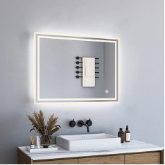 BD-Baode LED sieninis veidrodis 60 x 80 cm Vonios kambario veidrodis su apšvietimu 3 tipų šviesa Stačiakampis vonios kambario veidrodis su jutikliniu jungikliu Energijos vartojimo efektyvumo klasė A ++