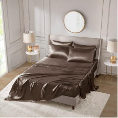 Madison Park Essentials Satin-Bettlaken-Set, luxuriös und seidig mit natürlichem Glanz, elastische 35,6 cm Tasche, passend für Matratzen bis zu 40,6 cm, rundum elastisch - Ganzjahres-Bettwäsche,