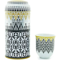 IMAGES D'ORIENT Dovanų rinkinys 2 in 1 metalinės skardinės su 2 x 90 ml Porcalain Espresso puodeliais Mocha puodeliai su rytietiškais raštais Safra