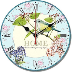 SWHONG Shabby Chic paukščių sieninis laikrodis gyvenamajame kambaryje miegamajame virtuvėje namų dekoro mediniai tylūs namų sieniniai laikrodžiai spalvingi 12 colių 30,5 cm