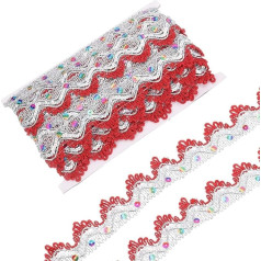 QUARKZMAN 10 jardų Sequin Beads Lace Trimmed 1,5 colio Rag Braid Trimmed Strips for Crafts Embellishments Costume Red Silver