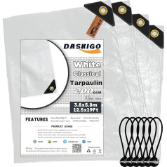 DASKIGO 4 x 6 m sunkus 200 gsm baltas sustiprintas brezentas, neperšlampamas brezentas ir 6 austiniai kamuoliai
