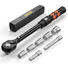 TAGVIT dinamometrinis raktas 1/2 colio, 30-210 Nm dinamometrinis raktas, 8 dalių rinkinys su 17 mm 19 mm 21 mm 23 mm 24 mm lizdais ir 75 mm/125 mm prailgintuvu motociklui, automobiliui, sunkvežimiui