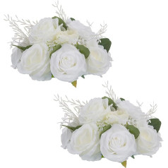 NUPTIO Dirbtinių gėlių Centrepieces stalams: 2 gabalai 24 cm skersmens baltos spalvos netikrų rožių gėlių arranžuotė šilkinės dirbtinės vestuvių puokštės Centrepieces namų vakarėlio jubiliejaus apdaila
