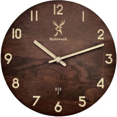 Holzwerk Vokietija Natūralus medinis radijo bangomis valdomas sieninis laikrodis Medinis laikrodis Derliaus radijo bangomis valdomas laikrodis Tylusis judėjimas be tykojimo garsų Ruda balta tyli Pagaminta iš rankų darbo medžio masyvo Natūralus