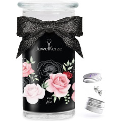 JuwelKerze Rose Noir Earrings Silver - Juvelyrinė žvakė 80 valandų - didelė kvapni žvakė su vaisių aromatu - balta žvakė su juvelyrine staigmena - dovanos moterims, gimtadienis