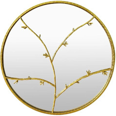 Elegance by Casa Chic - akcentinis sieninis veidrodis - 80 x 80 cm - apvalus veidrodis su metalinėmis šakomis - aukso lapų efektas