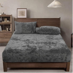 PHF Truly Velvet Fitted Sheet King Size, 1 pakuotė prabangūs itin minkšti, jaukūs ir patogūs lovos lapai su 15 colių giliomis kišenėmis, tinka rudenį, žiemą ir pavasarį, be pagalvių užvalkalų, anglis/tamsiai pilka