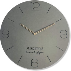 FLEXISTYLE Didelis sieninis laikrodis be tiksėjimo garsų Eco Grey 50 cm Gyvenamasis kambarys Miegamasis Pagaminta Europoje