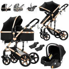 3-in-1 kombinuotas vežimėlis Standartinis vežimėlis Kelionių sistemos Buggy Naujagimio nešiojamasis kelionių vežimėlis Sulankstomas aukštas kraštovaizdžio vežimėlis (588 Black Gold New)