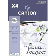 Canson Mix Media Imagine A5 50 lapų, smulkiagrūdis, 200 g, 4 vnt. pakuotė