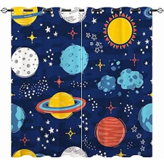 YUANZU Space užuolaidos Vaikiškos planetos papuoštos kilpos užuolaidos su nepermatoma termine užuolaida, apsaugančia nuo šalčio tamsiosios užuolaidos Vaikų kambario miegamojo užtemdančios langų pakuotės 2 H 160 x P 132 cm