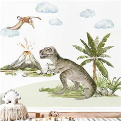 Grandora DL845-4 XXL dinozaurų sieninis lipdukas Dino T-Rex ugnikalnio sieninis lipdukas vaikų kambario gyvūnams kūdikių kambario lipnus sienų dekoras