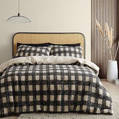 Catherine Lansfield Cozy Borg Sherpa Check antklodės užvalkalų rinkinys su pagalvių užvalkalais King Size Natural